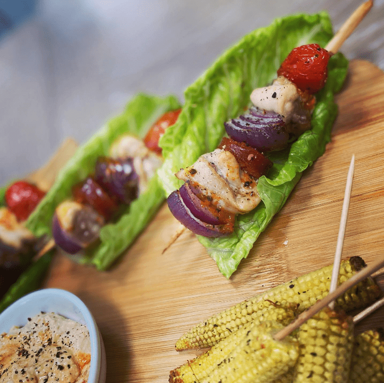 Air fryer chicken skewers by Clare Andrews