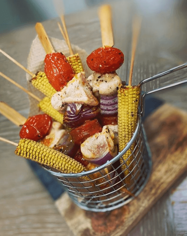 Air fryer chicken kebabs by Clare Andrews