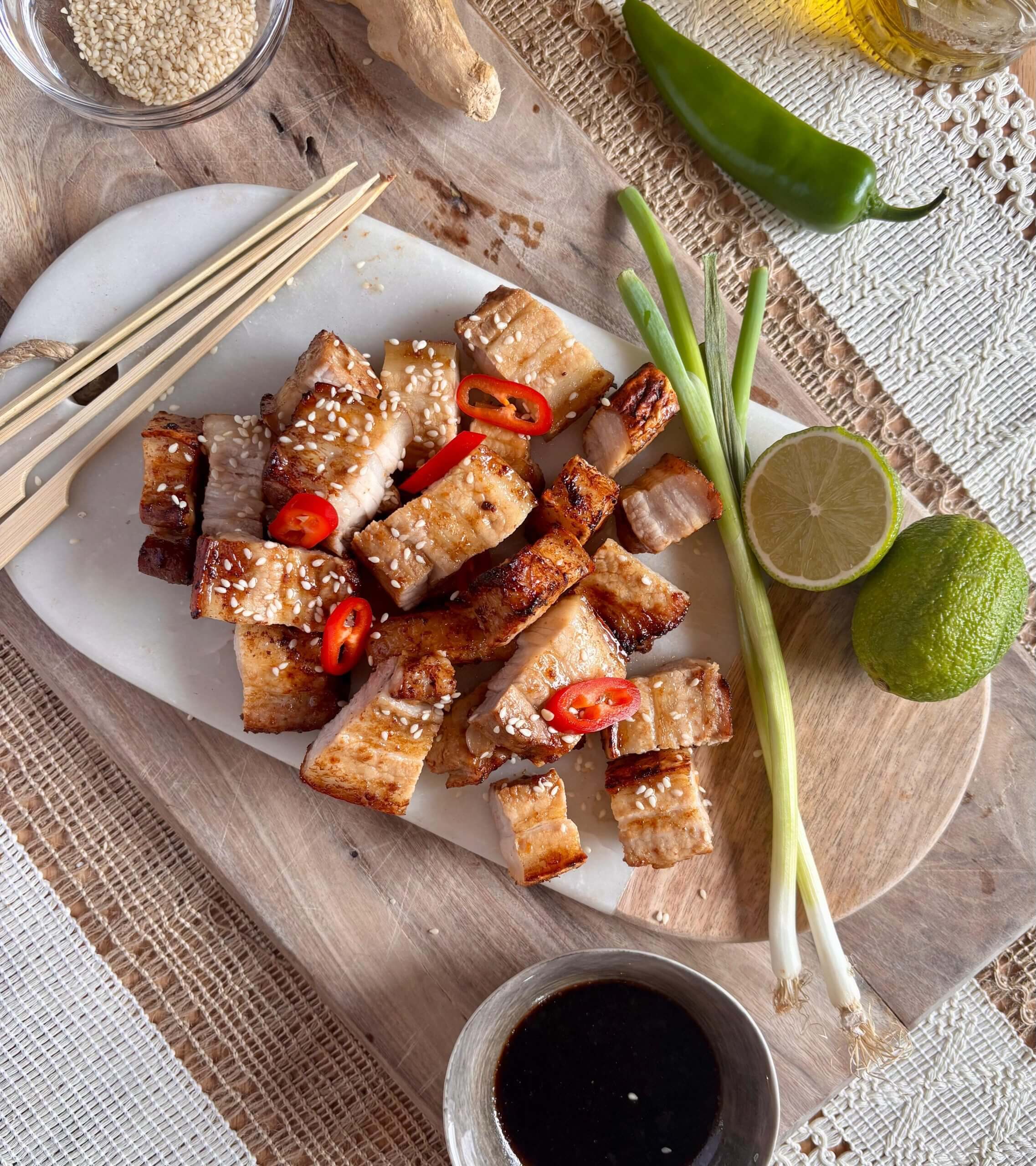 Air fryer pork belly bites recipe by Clare Andrews